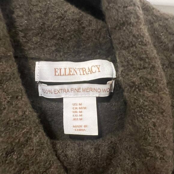 Ellen Tracy Women's 100% Extra Fine Merino Wool Sweater Leather Detail‎ M - Picture 4 of 12